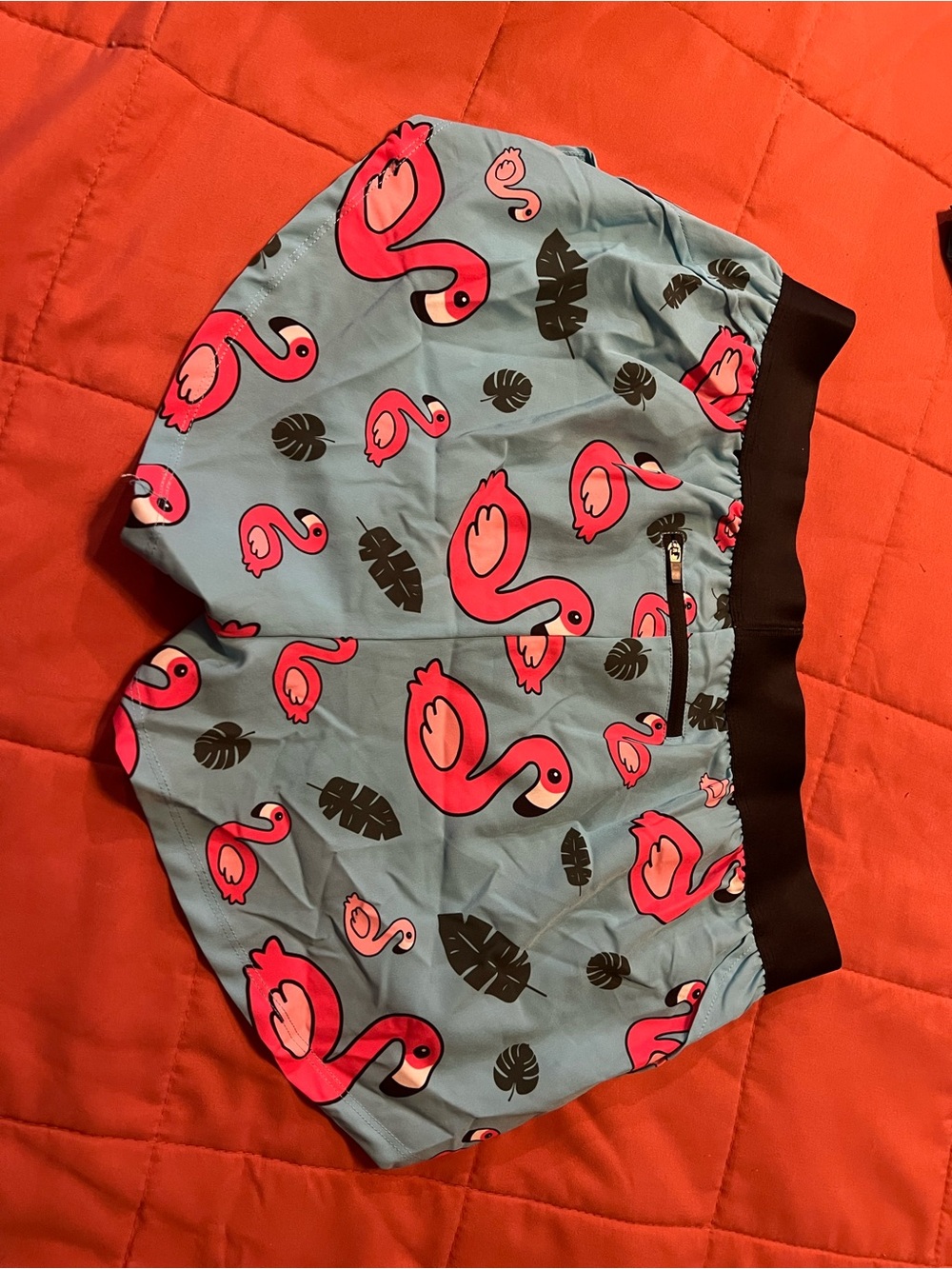 ChicknLegs Flamingo Print Athletic Shorts - Aqua & Pink - Picture 3 of 4